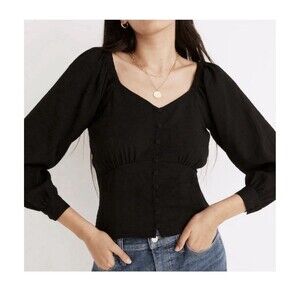 Madewell Puff-Sleeve Button-Front Crop Top Size Medium Floral Peasant